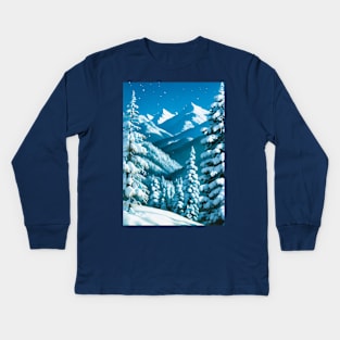 Snowy Hill in the Tundra - Alpine Scene Kids Long Sleeve T-Shirt